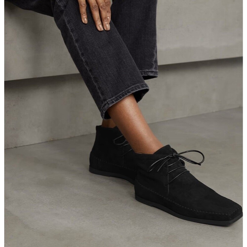 TOTEME NWT High Top Suede Moccasin Boots Black 37 (Fits US 6) Scandi-minimalist